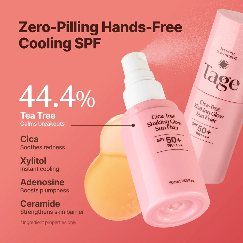 TAGE Cica-Tree Shaking Glow Sun Fixer | Protector Solar y Fijador de Maquillaje SPF50+ PA++++